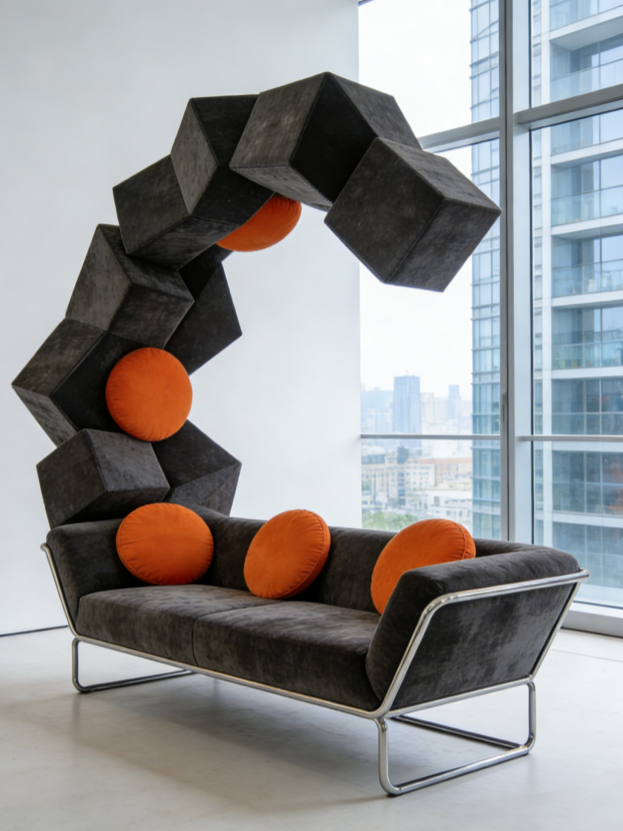 Geometric Deconstructivist Sofa | Modular Futuristic Living Room Furniture
