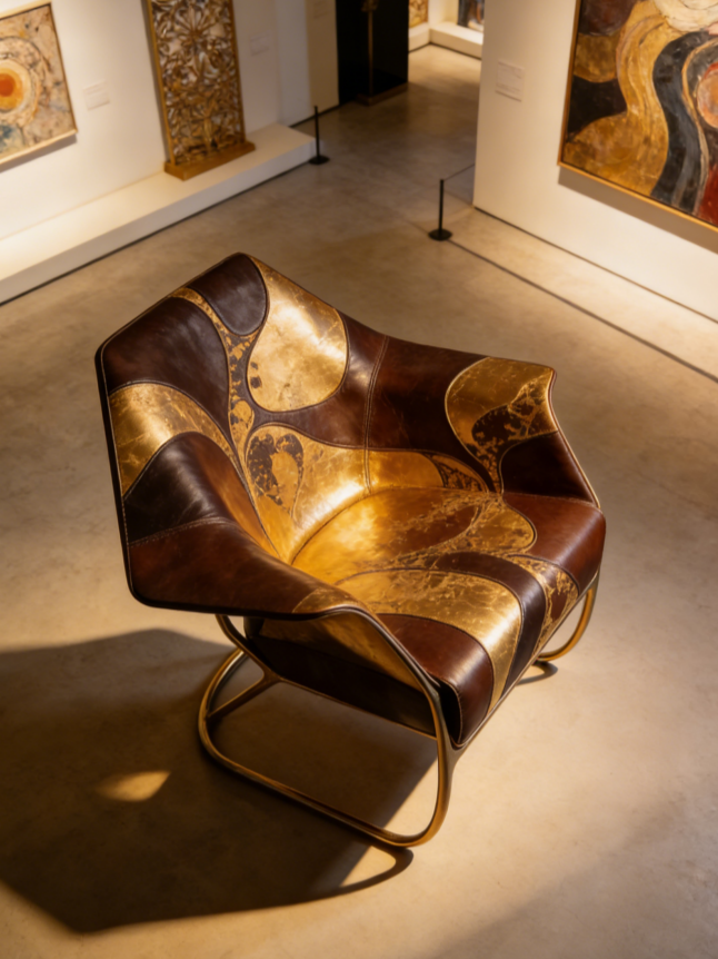 Gilded Leather Art Armchair | Luxury Retro Living Room Lounge Chair