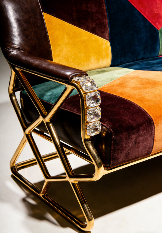 Retro Patchwork Crystal Armchair | Luxury Palace-Style Living Room Lounge Chair