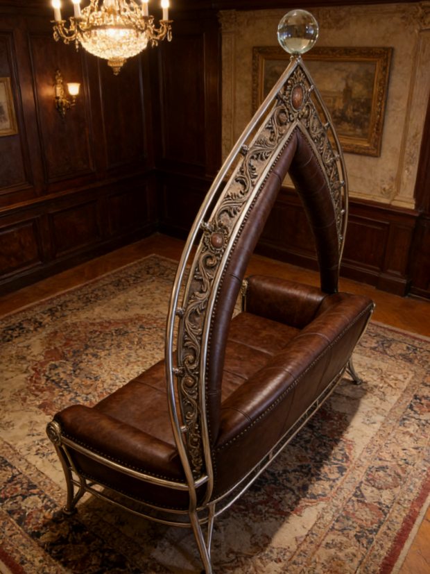Steampunk-Inspired Leather Loveseat | Statement Art Piece for Living Room