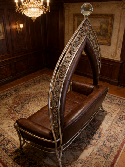 Steampunk-Inspired Leather Loveseat | Statement Art Piece for Living Room