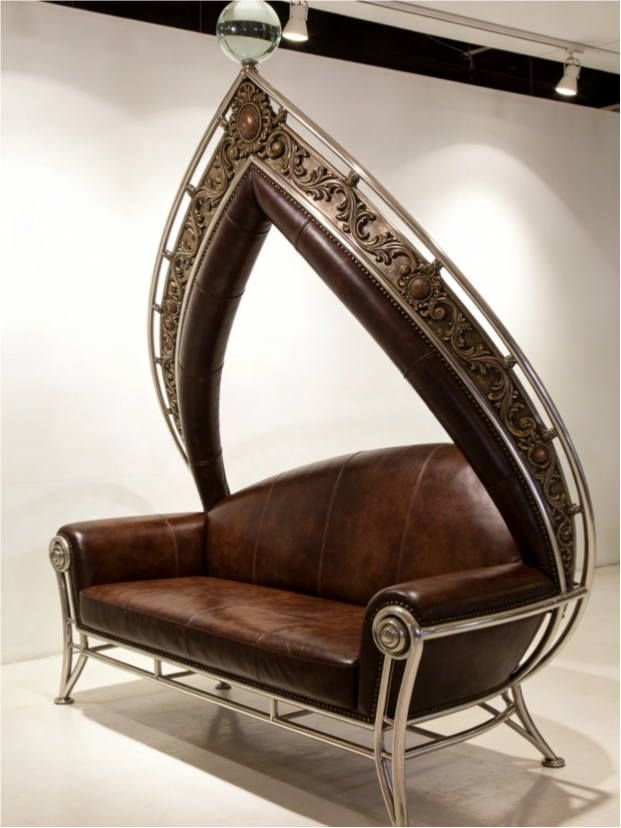 Steampunk-Inspired Leather Loveseat | Statement Art Piece for Living Room