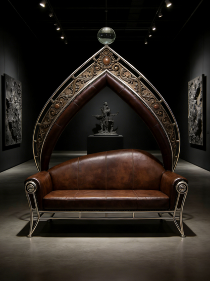 Steampunk-Inspired Leather Loveseat | Statement Art Piece for Living Room