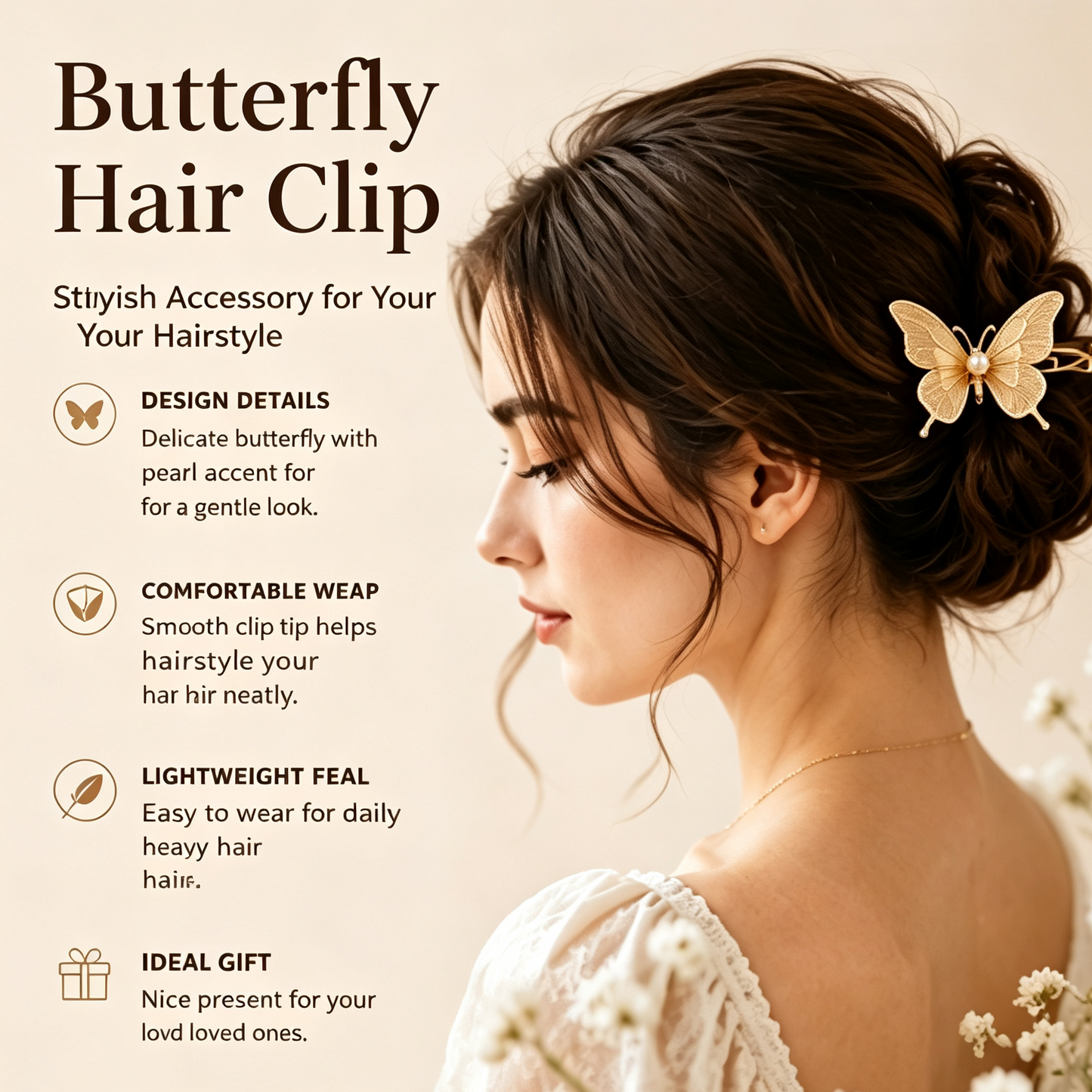 Purmegreen® Butterfly Pearl Hair Clip
