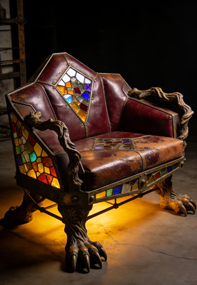 Gothic Stained Glass Beast-Claw Armchair | Retro Industrial Art Furniture