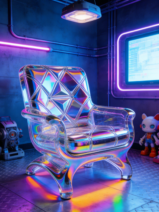 Cyberpunk Iridescent Crystal Chair | Futuristic Transparent Art Furniture