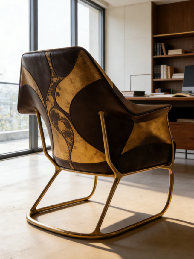 Gilded Leather Art Armchair | Luxury Retro Living Room Lounge Chair