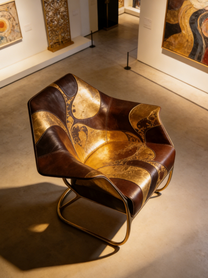 Gilded Leather Art Armchair | Luxury Retro Living Room Lounge Chair