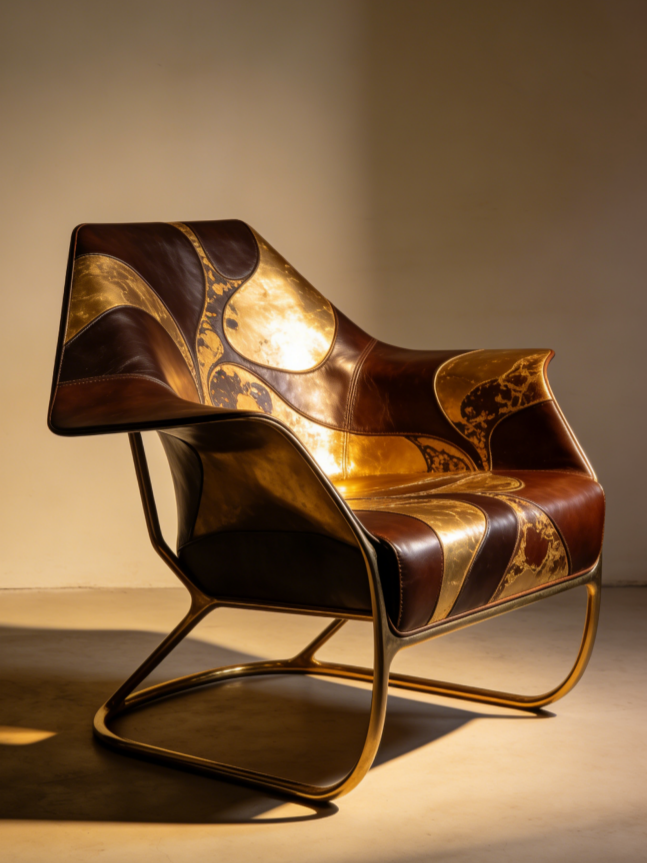 Gilded Leather Art Armchair | Luxury Retro Living Room Lounge Chair