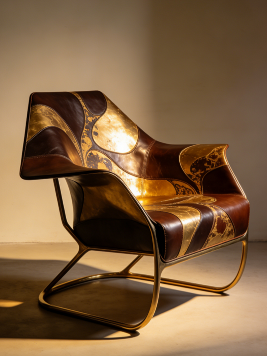 Gilded Leather Art Armchair | Luxury Retro Living Room Lounge Chair