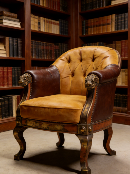 Vintage Lion-Head Leather Armchair | Distressed Luxury Living Room Lounge Chair