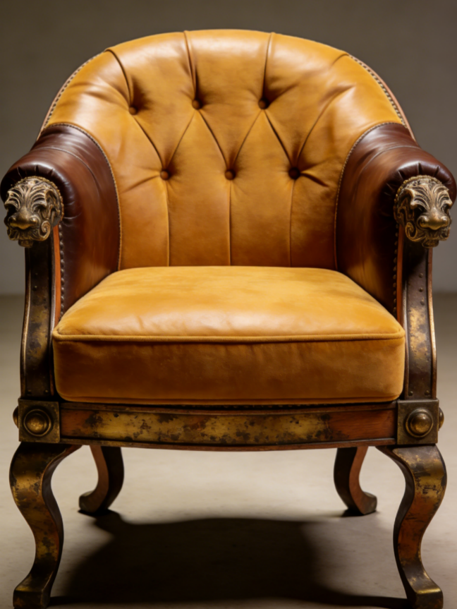 Vintage Lion-Head Leather Armchair | Distressed Luxury Living Room Lounge Chair