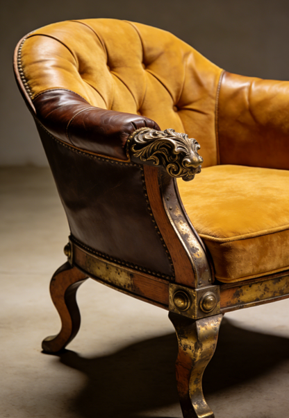 Vintage Lion-Head Leather Armchair | Distressed Luxury Living Room Lounge Chair