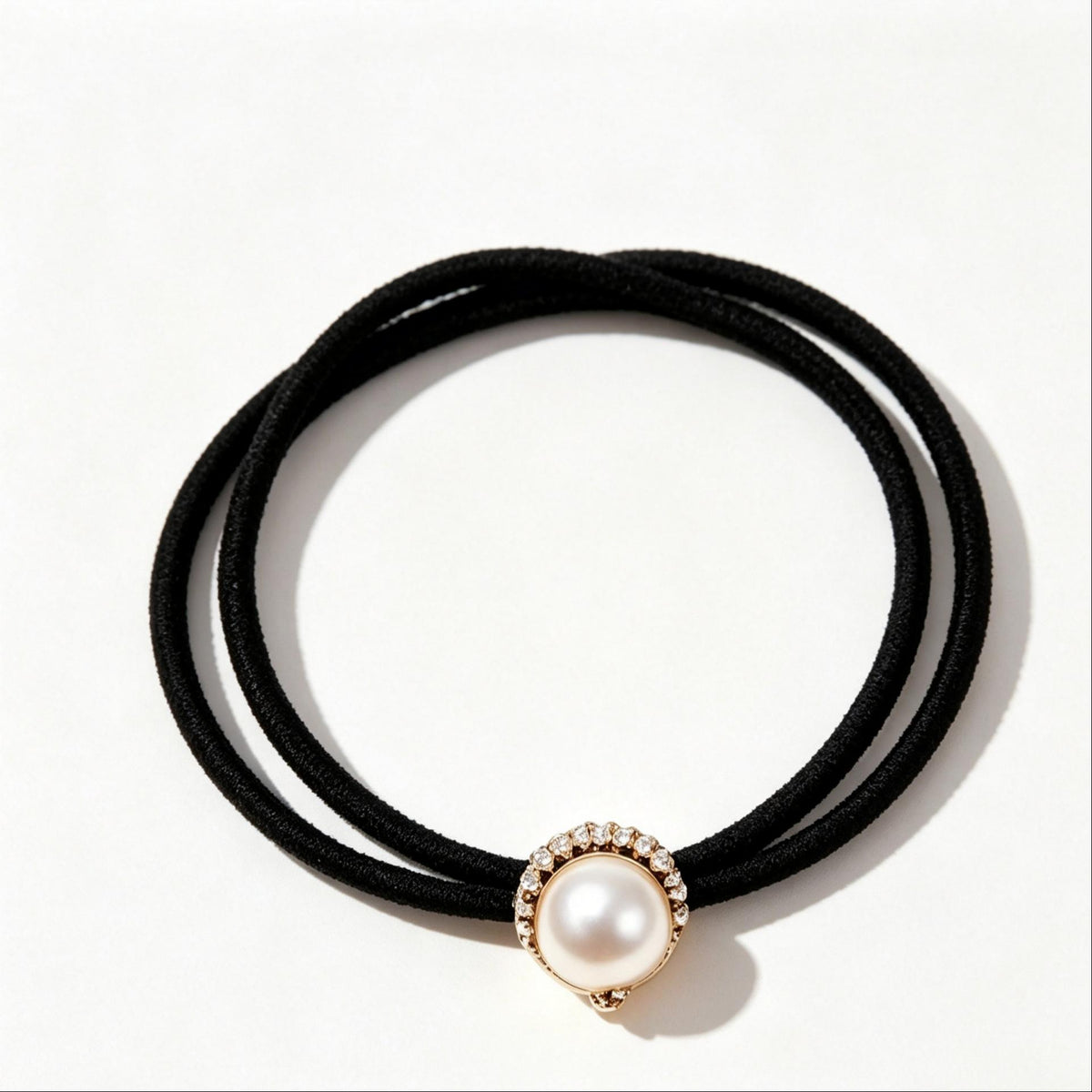Purmegreen® Black Pearl Hair Tie with Gold-Tone Crystal Setting