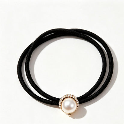 Purmegreen® Black Pearl Hair Tie with Gold-Tone Crystal Setting