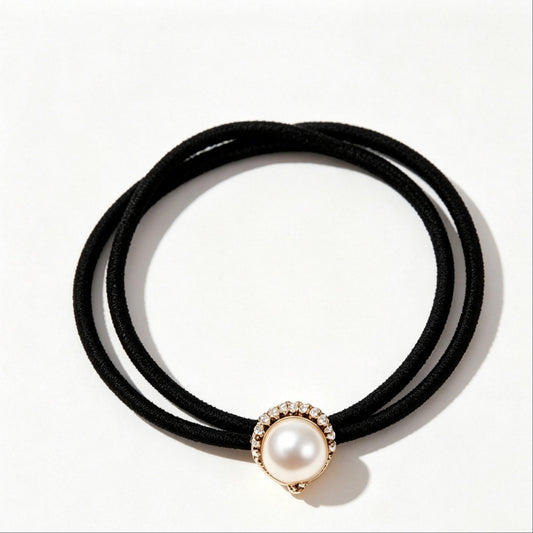 Purmegreen® Black Pearl Hair Tie with Gold-Tone Crystal Setting