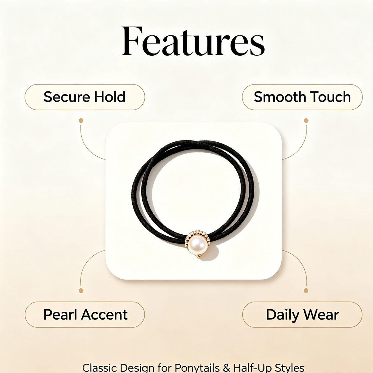 Purmegreen® Black Pearl Hair Tie with Gold-Tone Crystal Setting