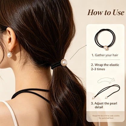 Purmegreen® Black Pearl Hair Tie with Gold-Tone Crystal Setting