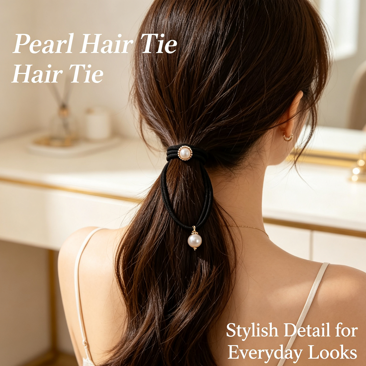 Purmegreen® Black Pearl Hair Tie with Gold-Tone Crystal Setting