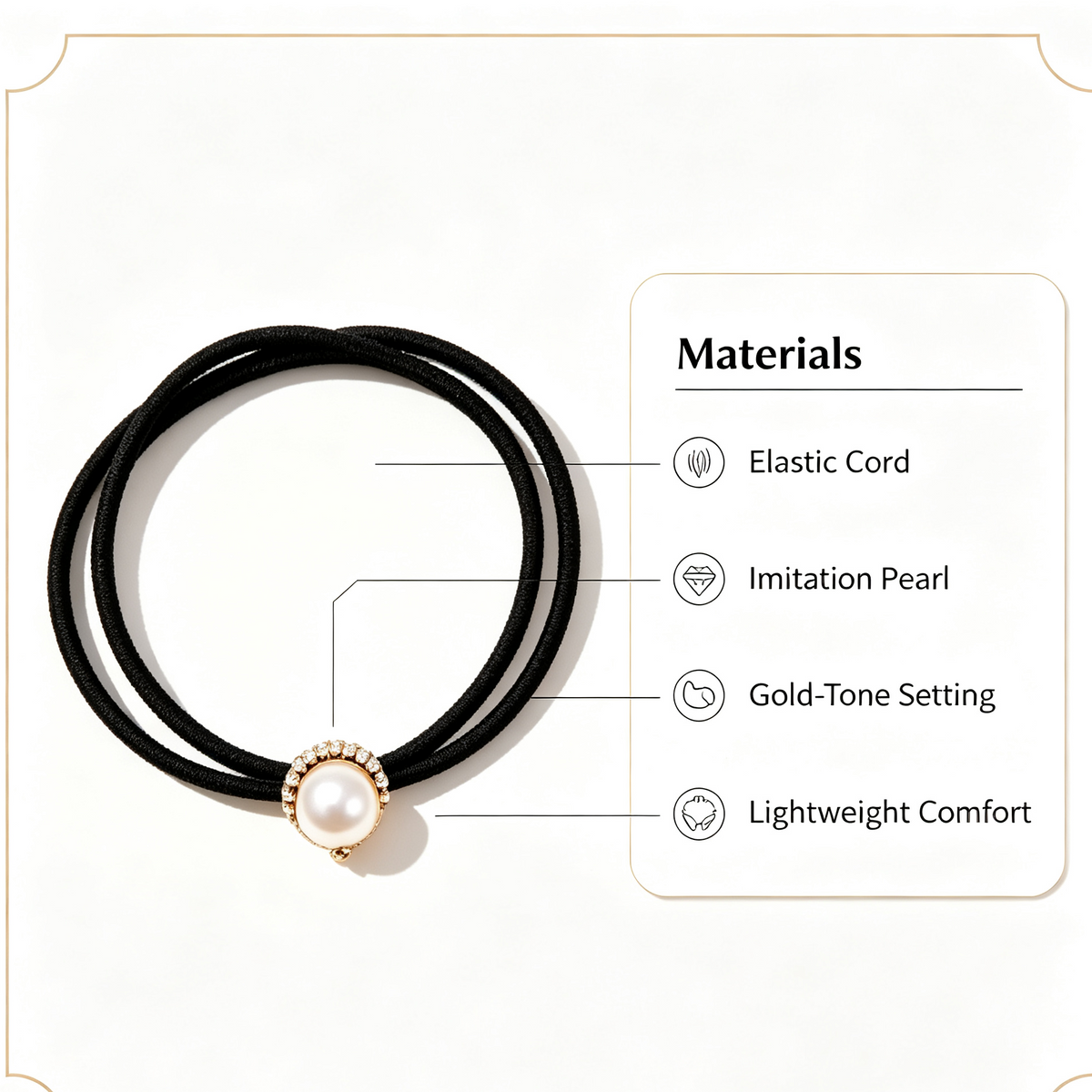Purmegreen® Black Pearl Hair Tie with Gold-Tone Crystal Setting
