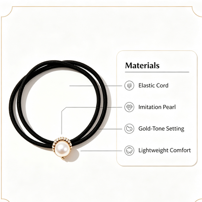 Purmegreen® Black Pearl Hair Tie with Gold-Tone Crystal Setting