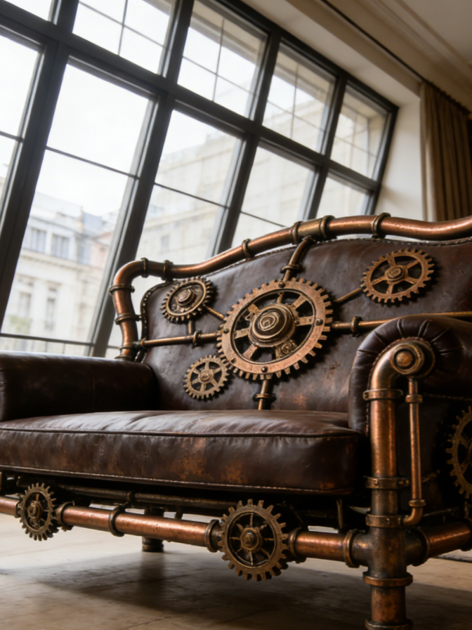 Steampunk Gear Armchair | Retro Industrial Art Furniture