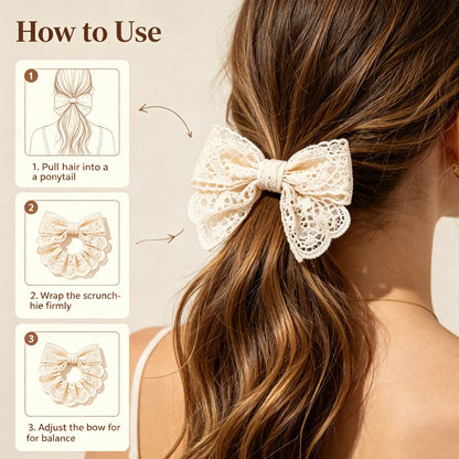 Purmegreen® Cream Lace Bow Scrunchie