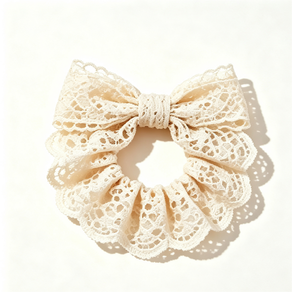 Purmegreen® Cream Lace Bow Scrunchie