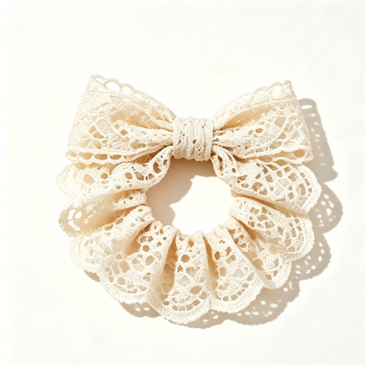 Purmegreen® Cream Lace Bow Scrunchie