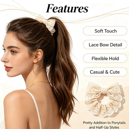 Purmegreen® Cream Lace Bow Scrunchie