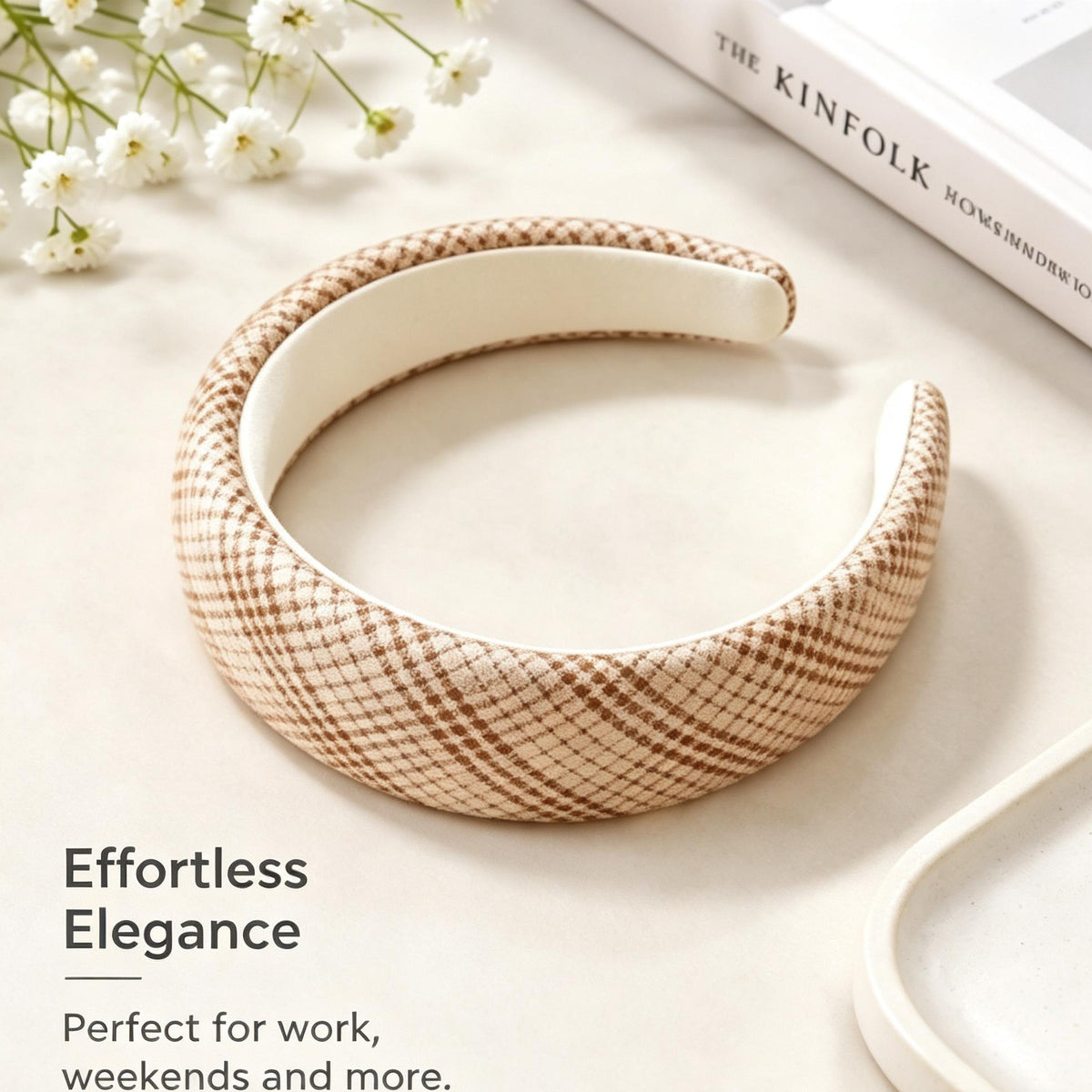 Purmegreen® Beige Plaid Padded Headband