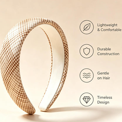 Purmegreen® Beige Plaid Padded Headband