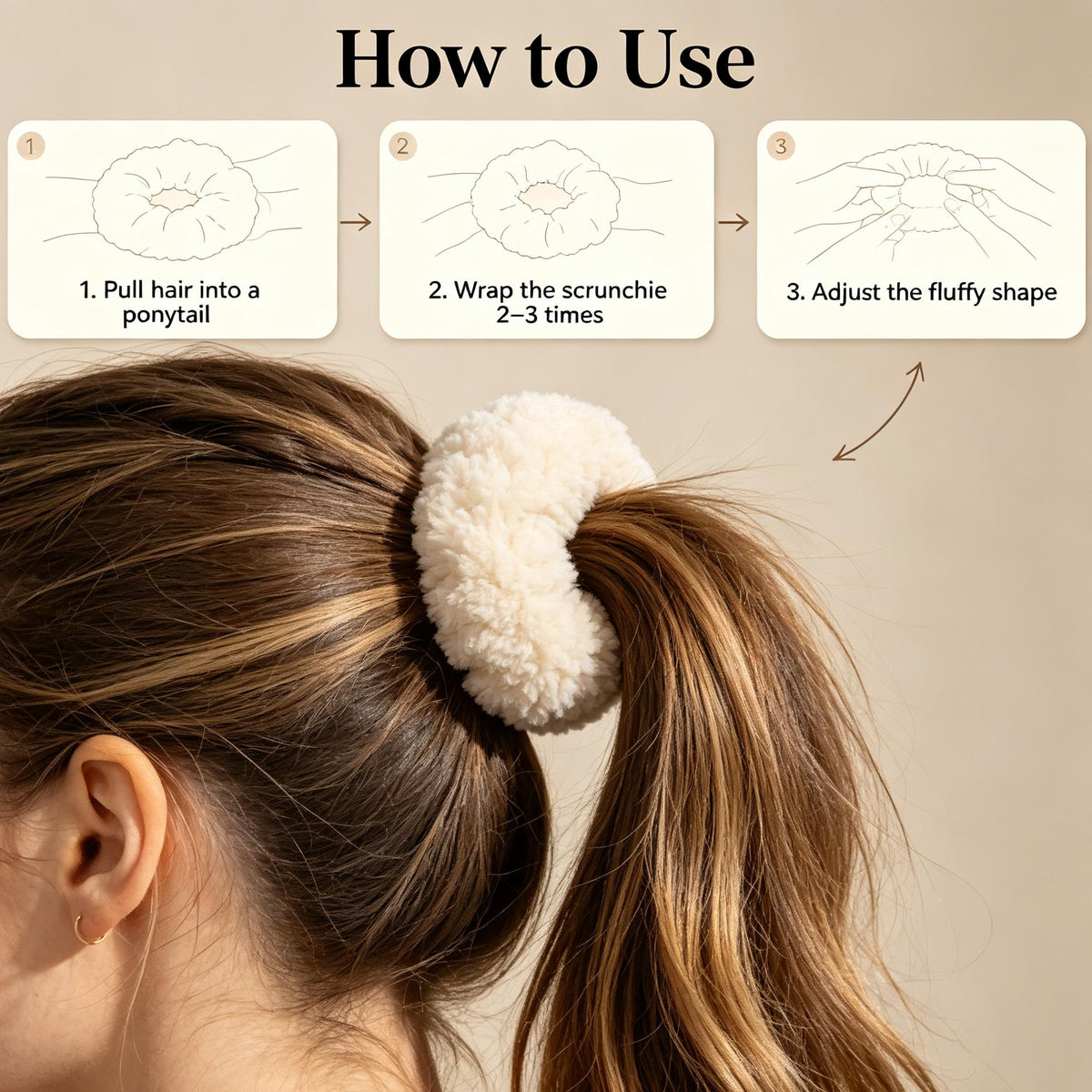 Purmegreen® Cream Fluffy Plush Scrunchie