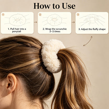Purmegreen® Cream Fluffy Plush Scrunchie