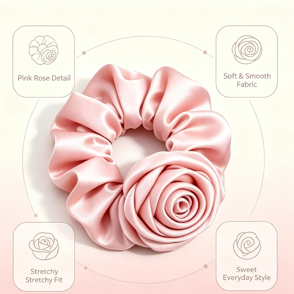 Purmegreen® Pink Satin Rose Scrunchie