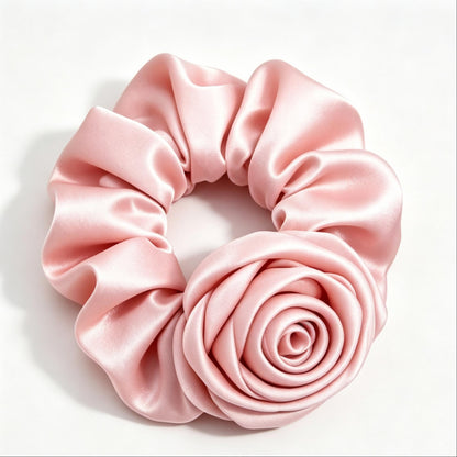 Purmegreen® Pink Satin Rose Scrunchie