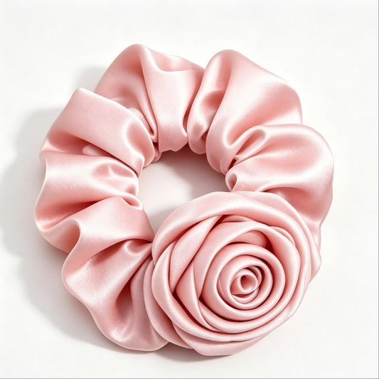 Purmegreen® Pink Satin Rose Scrunchie
