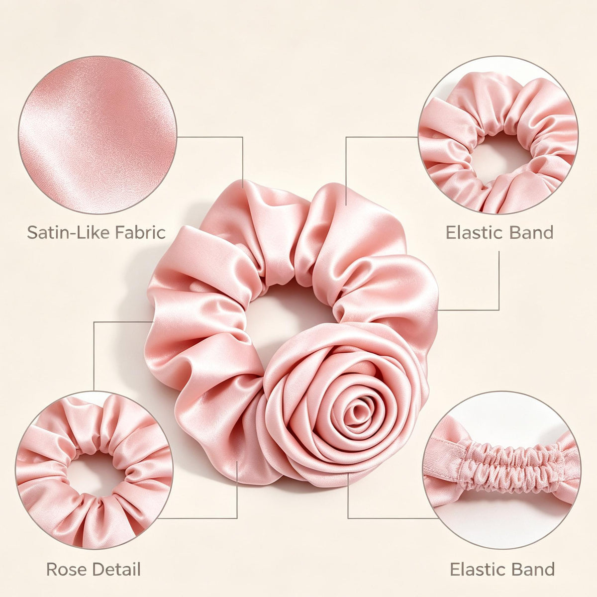 Purmegreen® Pink Satin Rose Scrunchie