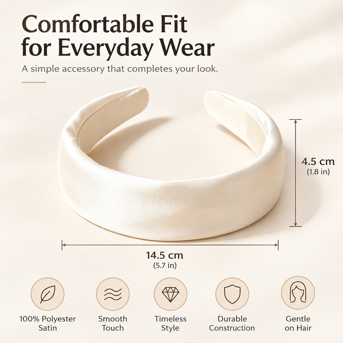 Purmegreen® Ivory Satin Padded Headband