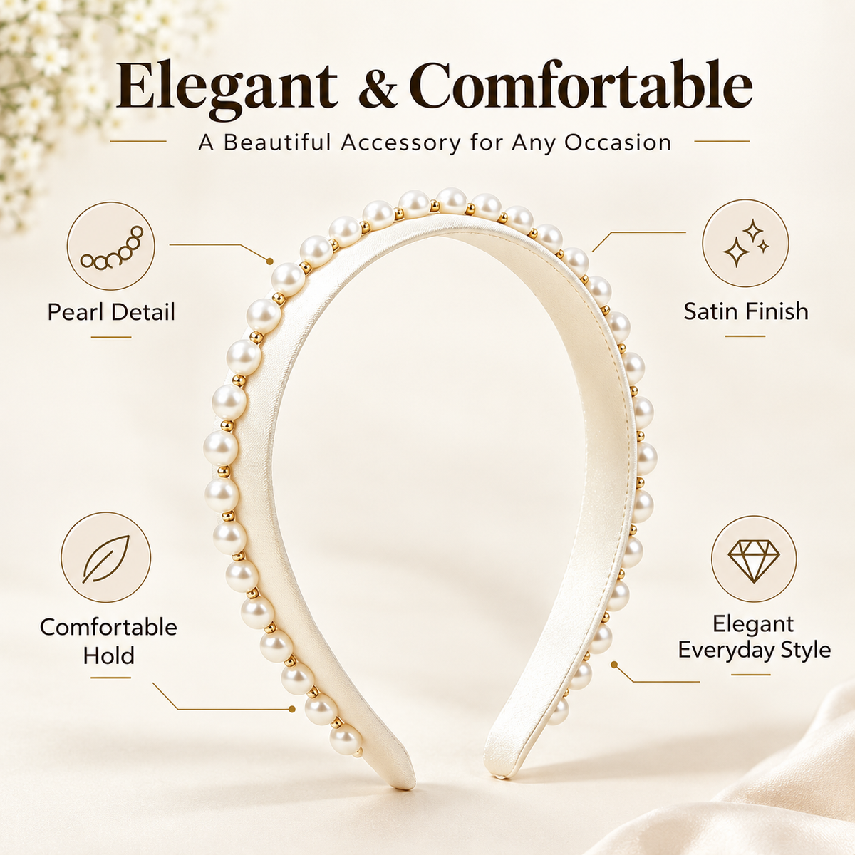 Purmegreen® Satin Imitation Pearl Headband