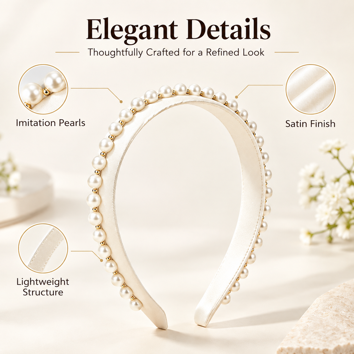Purmegreen® Satin Imitation Pearl Headband