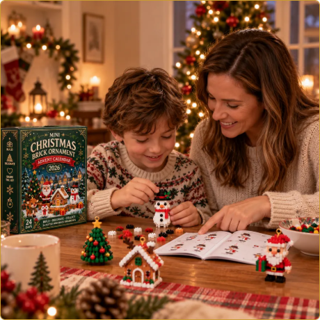 Mother and child building Christmas ornaments together